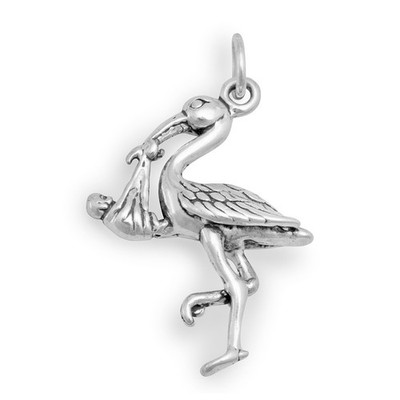 Stork with Baby Bundle 3D 925 Solid Sterling Silver Charm Pendant MADE IN USA