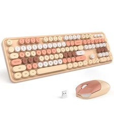 Wireless Keyboard and Mouse Combo, MOWUX Colorful Computer Full Size 2.4G Plu...