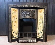 Victorian Style Polised  Art Nouveau Cast Iron Fireplace Tiled Insert B54