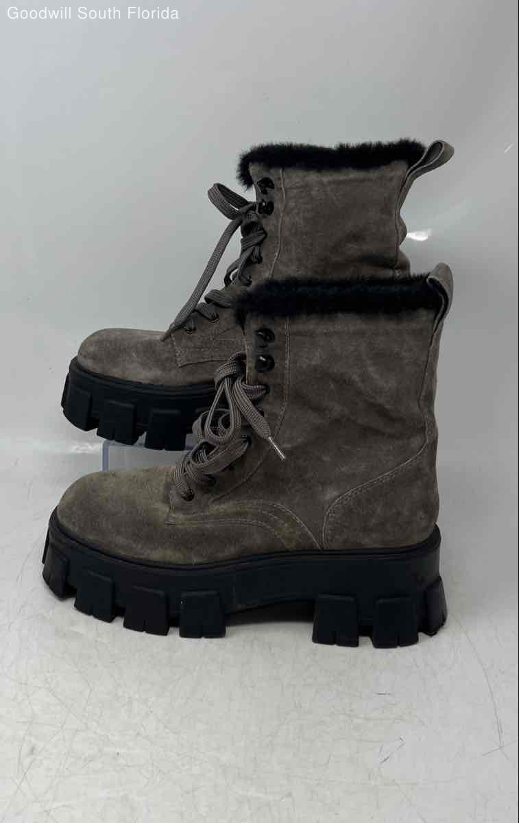 Marc Fisher Womens Happier Gray Black Suede Round Toe Lace-Up Combat Boots Sz 6M