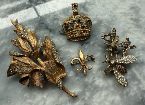Vintage Brooch Lot Crown Brooch Insect Brooch