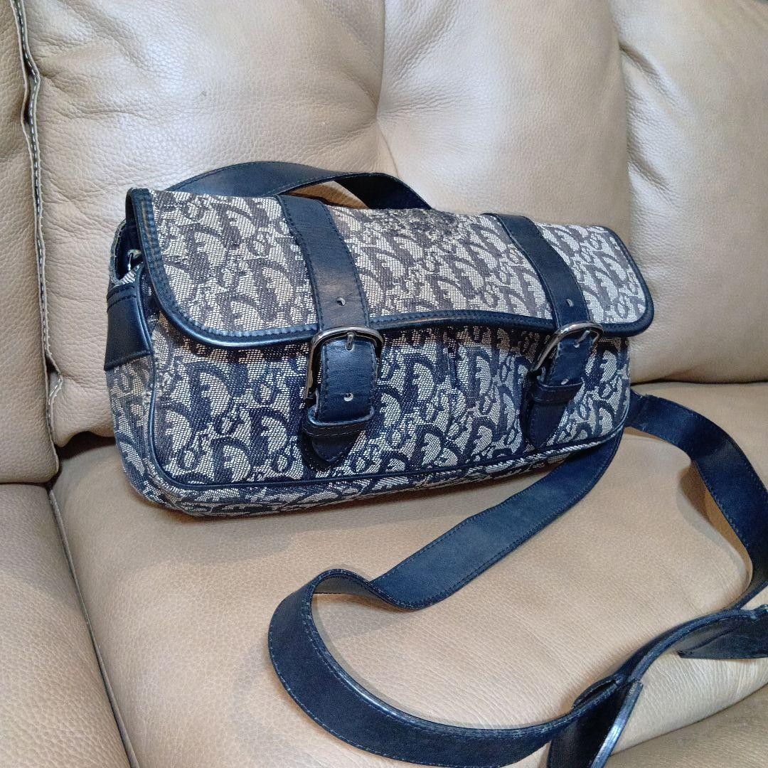 Christian Dior Shoulder Bag Canvas Leather Navy Beige From Japan Authentic thumbnail 20