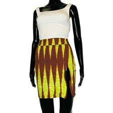 Orange  Lime Green African Print Women Short Skirt