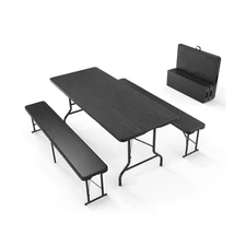 VINGLI Picnic Table Set with 2 Benches, 6 Feet Camping Table Chair Set, 3-Pie...