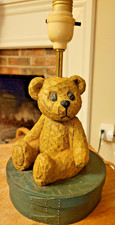 Vintage Teddy Bear Lamp Carved Wood Appearing READ PLEASE