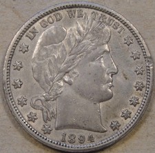1894-O Barber Half Dollar 50c AU As Pictured Note Obv Rim @ 2:30 L4-3