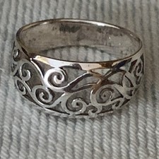 Sterling Silver Scroll Swirl Filigree Openwork Tapered Ring Size 8