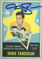 1968-69 O-PEE-CHEE DEREK SANDERSON AUTO SIGNED OPC RC 1968 #213 ROY BRUINS HOF