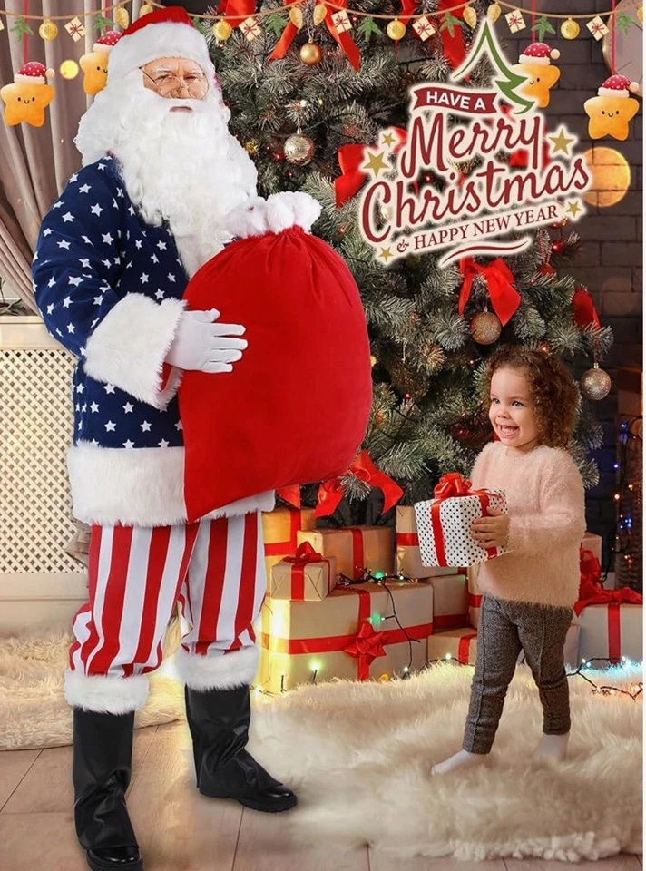 成人圣诞老人服装 11 件豪华圣诞老人套装 - 大号 - 红色/白色/蓝色 — 第 4/4 张图片