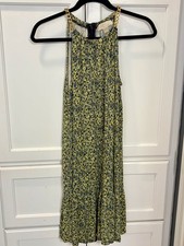 Michael Kors Women’s M Yellow Floral Maxi Dress Gold Chain Halter Strap BOHO