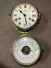 VINTAGE SCHATZ ROYAL MARINER SHIP BELL WALL CLOCK & BAROMETER FOR PARTS/REPAIR