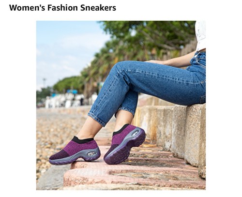 Women's Walking Shoes Sock Sneakers - Mesh Slip On Air Cushion Lady Girls Size 2 - Picture 10 of 12
