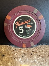 RARE 1949 FLAMINGO Casino Las Vegas Nevada $5 Chip Poker N4047 $600-700 book