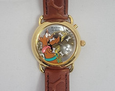 Armitron Scooby Doo Musical Watch 1998 Rotating Bones Leather w Bones Gold Tone