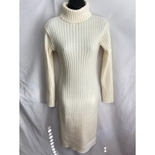 JUSTFAB New Cream Knit Rib Midi Sweater Dress Size XS Classic 90s Modest Basics