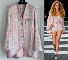 NEW 24C CHANEL LIGHT PINK MULTICOLOR TWEED GRIPOIX CC BUTTONS JACKET 42