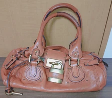 Chloe Paddington Large Leather Bag Pink Beige Canvas Italy Rare