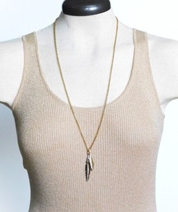 Authentic Signed Juicy Couture Long Gold Plated Bohemian Style Feather Pendant Necklace