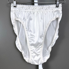 Vintage Hanes Her Way White Hi Cut Brief Panties Lace Waist Size 8 XL New Defect