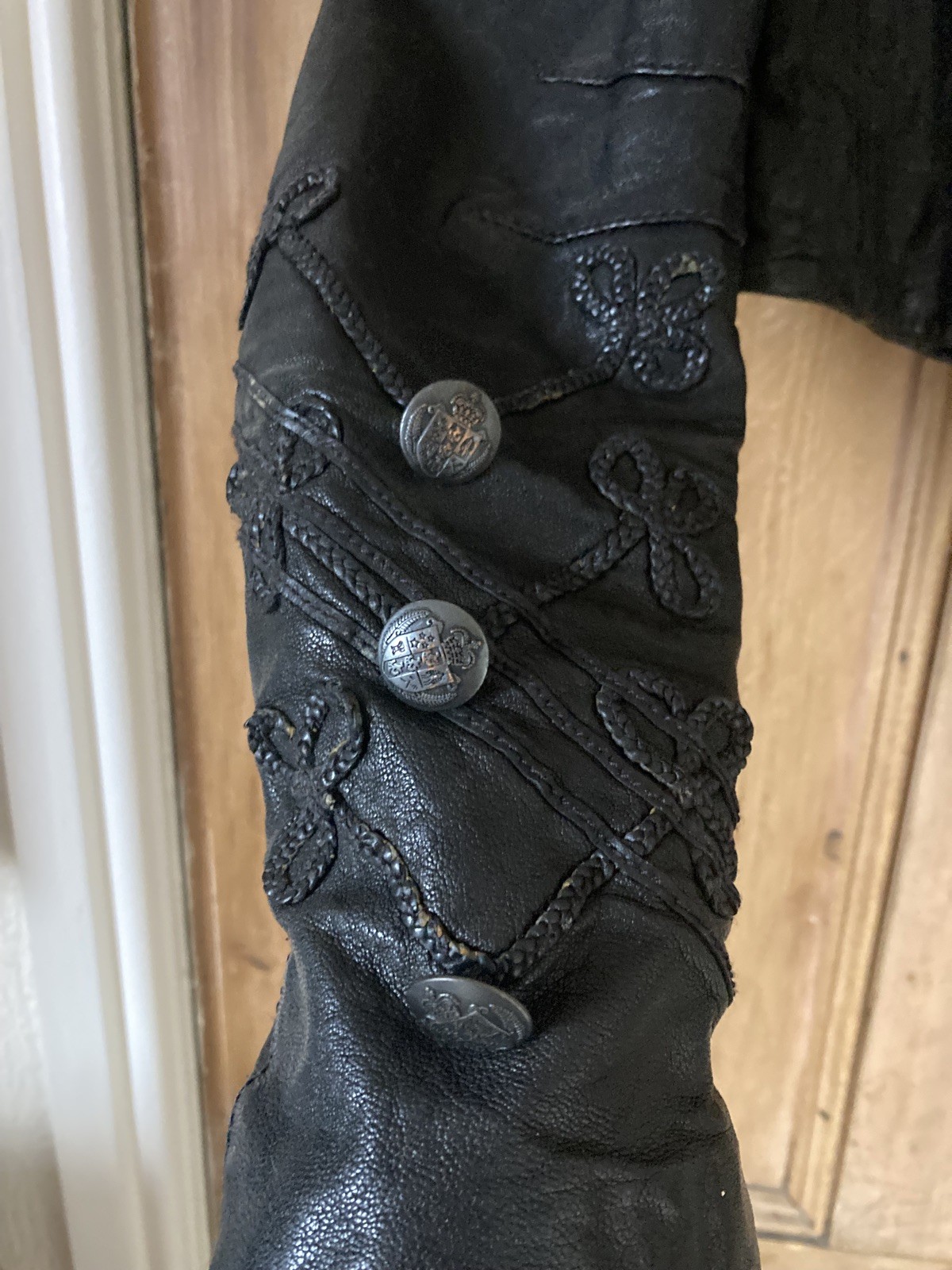 ALL SAINTS KARST BLACK LEATHER MILITARY JACKET, UK10 iconic Rare rock chic 