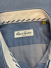 Robert Graham Button Up Men's 42 16.5 Shirt Vertical Stripe Blue White Flip Cuff