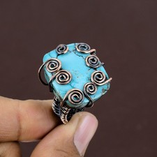 Tibetan Turquoise Gemstone Copper Wire Wrap Jewelry Ring Size 6 X-Mas Gift h225