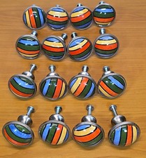 16 VTG Rainbow Colored Drawer / Cabinet Pulls Brushed Steel W/ Screws Lot RARE 