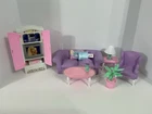 Vintage 1990s Barbie Living Room Furniture Set PURPLE barbie VCR TV stand & more