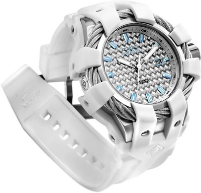 Invicta Bolt Men's 50mm Automatic Silver Dial White Silicone Watch-24 Jewels