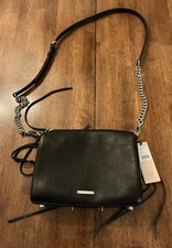 Rebecca Minkoff Mini 5 ZIP Black Leather Crossbody Bag W/Chain Link Strap NWTs