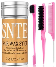 Hair Wax Stick Slick Back Hair Brush Set – Flyaway & Frizz Control for Sleek Pon