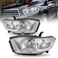 For 2008 2009 2010 Toyota Highlander Chrome Housing Clear Corner Headlights Pair