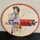VINTAGE WINCHESTER LADY SHELL HUNTING GASOLINE OIL PORCELAIN SIGN