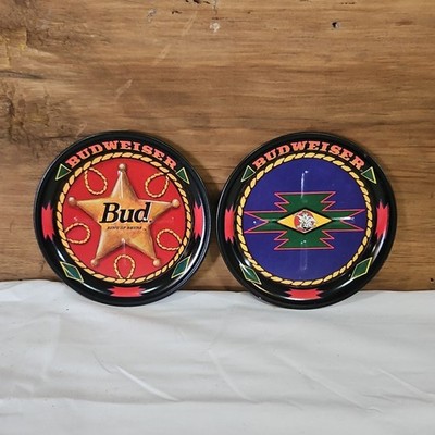 Budweiser Bud King of Beers Anheuser-Busch 1996 Round Tin Tray Lot of 2