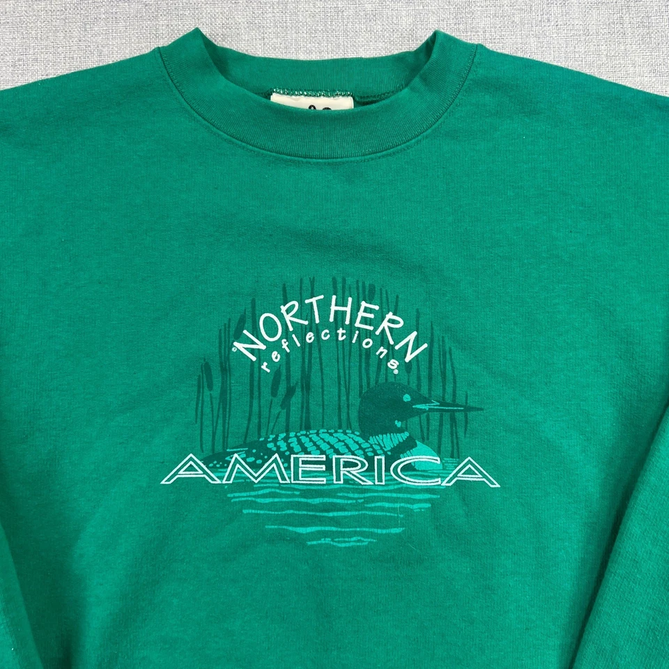 Sudadera De Colección Años 90 Northern Reflections Loon Gráfico Cuello Redondo Para Hombre L Verde Foto 2 de 4