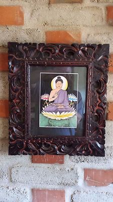  Bild Portrait  Gemälde Wandschmuck Rahmen Geschnitzt Kunst Deko Bali 