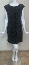 Michael Kors Petite Cap Sleeve Animal Print Black/Charcoal Gray Shift Dress PL