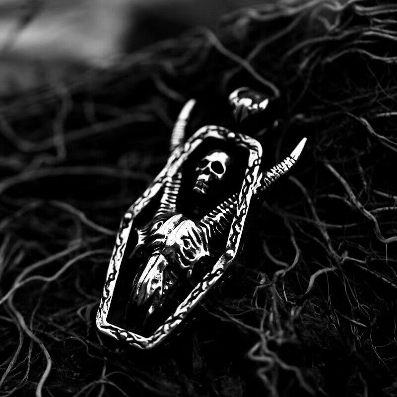 Mens Punk Gothic Silver Skull Cross Coffin Pendant Necklace Mens Punk Gothic Silver Skull Cross Coffin Pendant Necklace