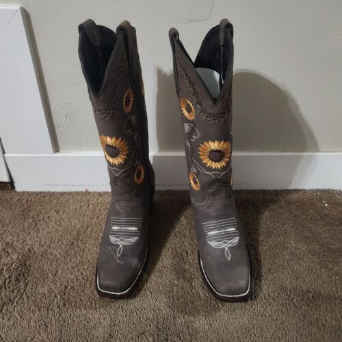 Stivali cowgirl messicani in pelle di girasole taglia 9,5 western nuovi cuciti cuero - Foto 2 di 11