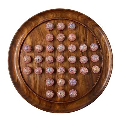 30 cm Durchmesser HOLZ SOLITÄR BOARDSPIEL mit gesprenkelten goldenen glasmurmeln