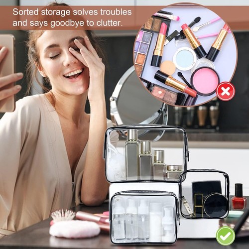 1-4 Piece Waterproof Travel Bag Set Transparent Makeup Toiletry Clear Wash Pouch - Picture 6 of 22