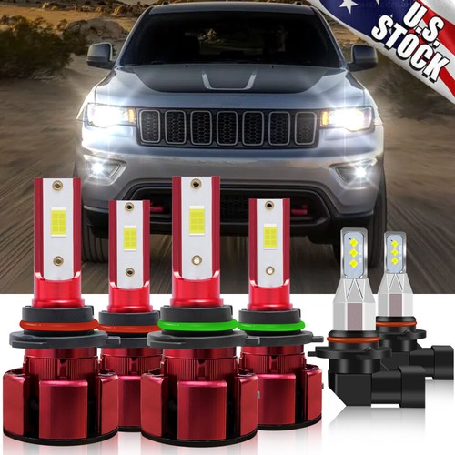 For Jeep Grand Cherokee 2005-2010 LED Headlight Hi/Lo Beam Fog Light Bulbs Kit