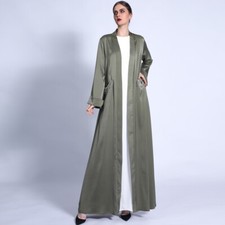 Satin Open Kaftan Dubai Women Evening Long Dress Abaya Muslim Kimono Arab Robe