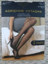 2 Prs Adrienne Vittadini Control Top Pantyhose Black Sheer Sz D  (XL) NEW/pkg