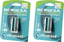 LOT OF 2: OLIGHT RCR123A 3.7V 650mAh RECHARGEABLE 16340 LITHIUM-ION BATTERY