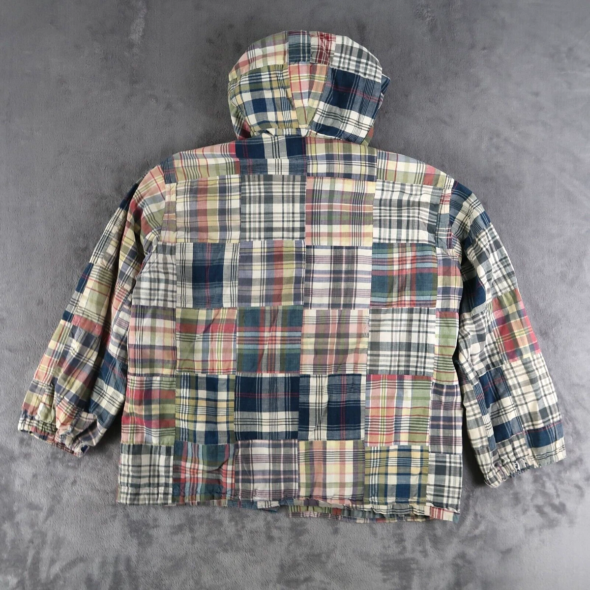 Vintage 60s Jacket Patchwork Madras Plaid Full Zip Hooded Mens L Large