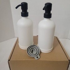 Soap Dispenser Set, 16 OZ Glass Soap Dispenser w/ Stainless Steel Pump Labels