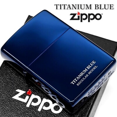 Zippo Titanium Blue Oil Lighter Etching Brass Regular Model Japan