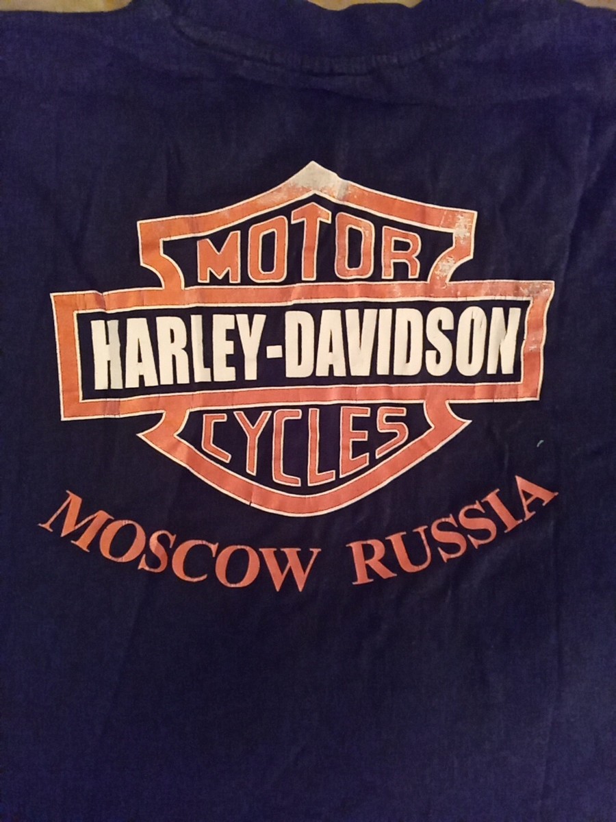 Vintage Harley Davidson T Shirt Moscow Russia Black Mens Size XXL 