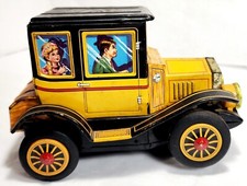 OLD TIMER CAR IN YELLOW TIN BATTERY TOY ALPS OF JAPAN